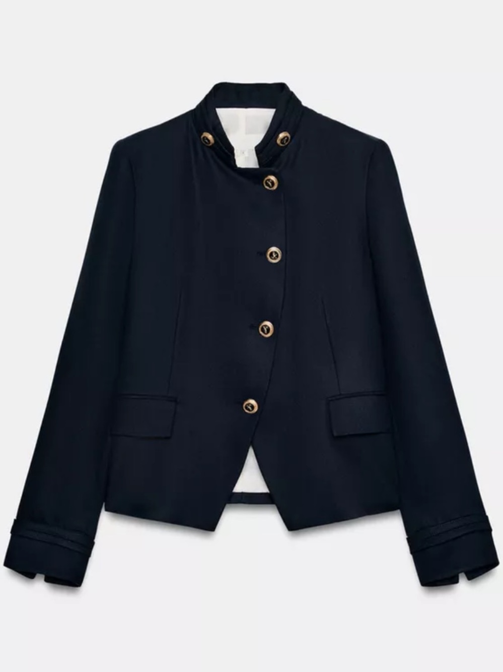 ZARA Navy Blue High Neck Gold Button Blazer Jacket XS NWT - Picture 8 of 10